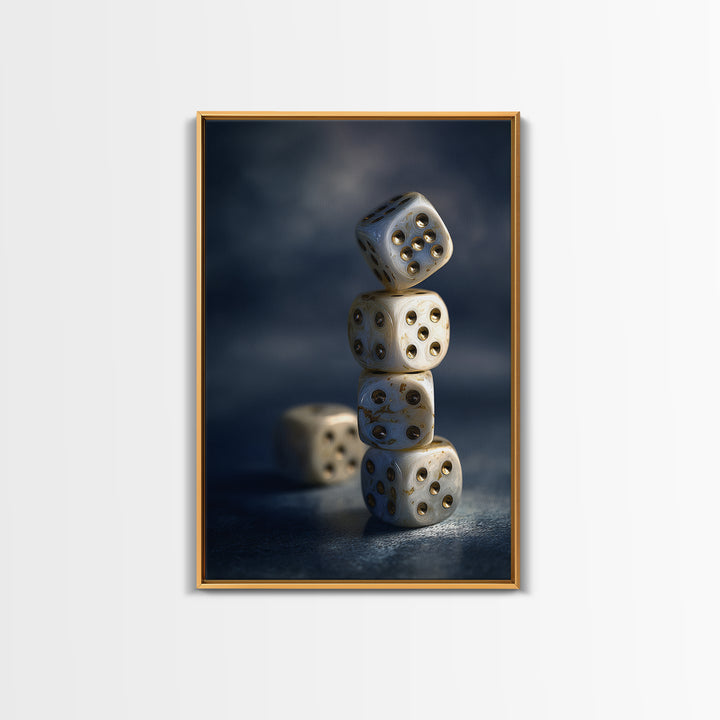 Tabletop Dice Rolling Through Dramatic Light Canvas Print, Game Room Art, Canvas Wall Art, Game Room Decor, Fine Art, Play, GRA-2x3-49