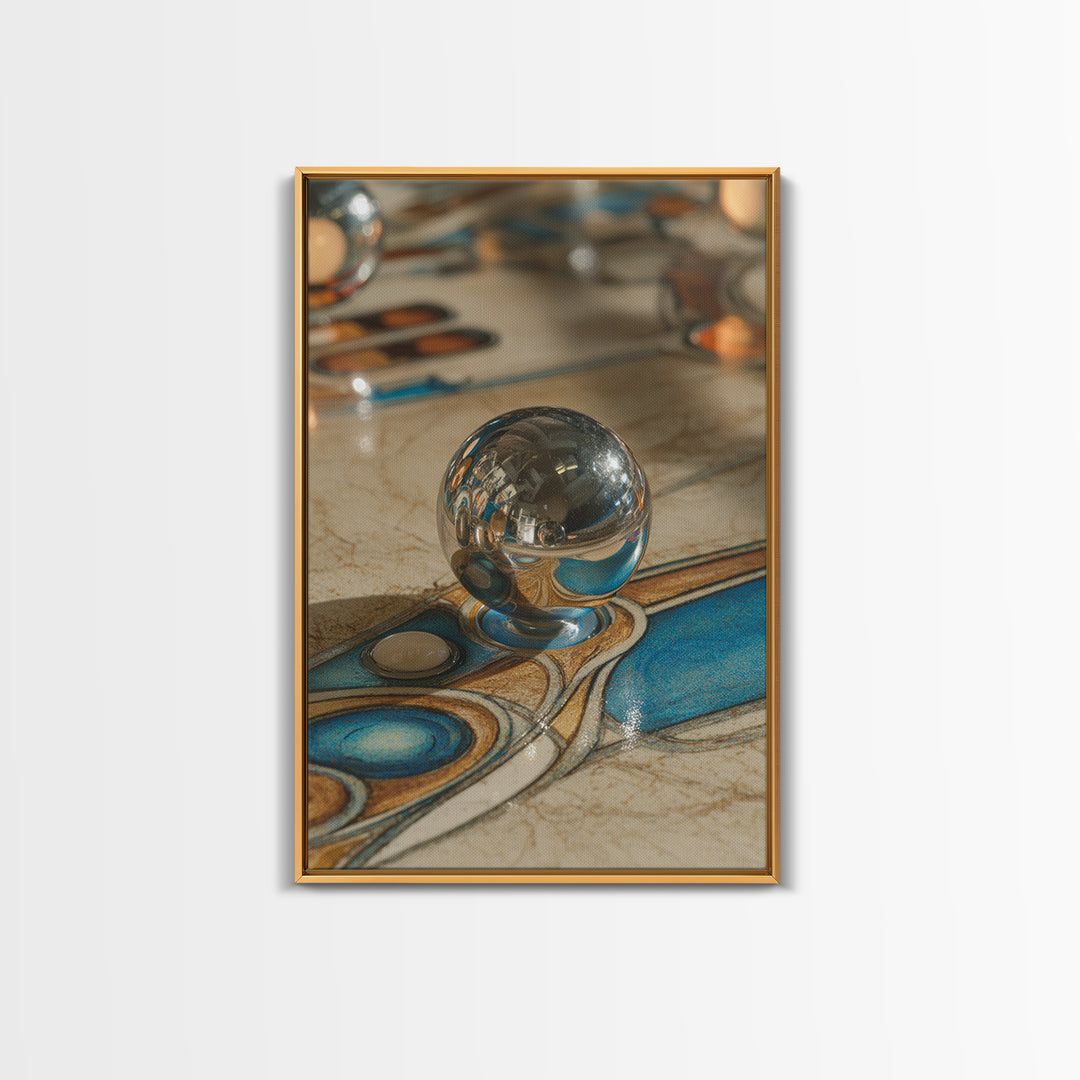 Pinball Silver Ball Framed Canvas Print, Game Room Art, Canvas Art, Game Room Decor, Oil Painting, Play, Living Room Art, GRA-2x3-53