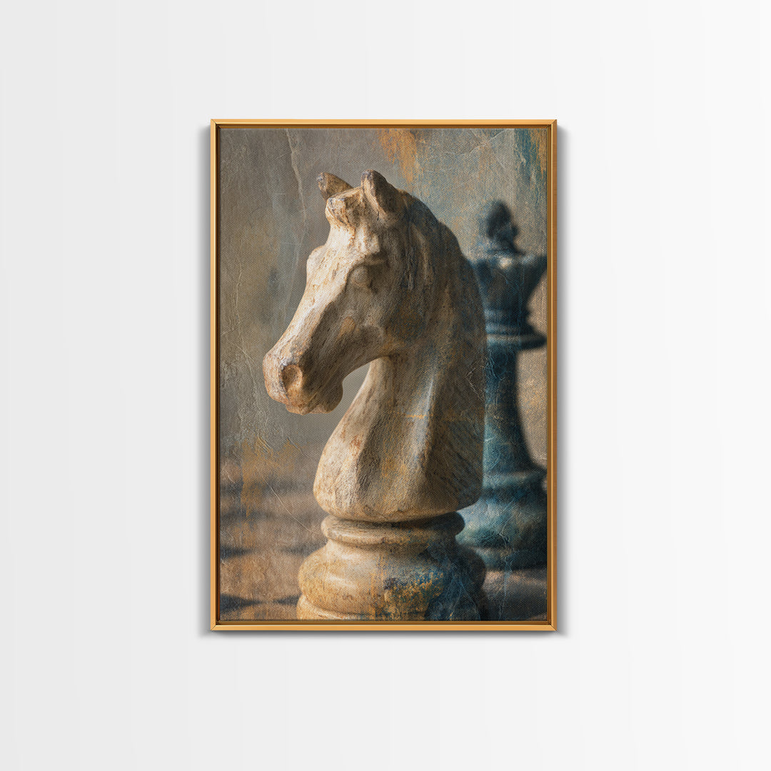 Chess Knight Piece Framed Canvas Print, Game Room Art, Gamer Gifts, Game Room Decor, Fine Art, Play, Original Artwork, GRA-2x3-85
