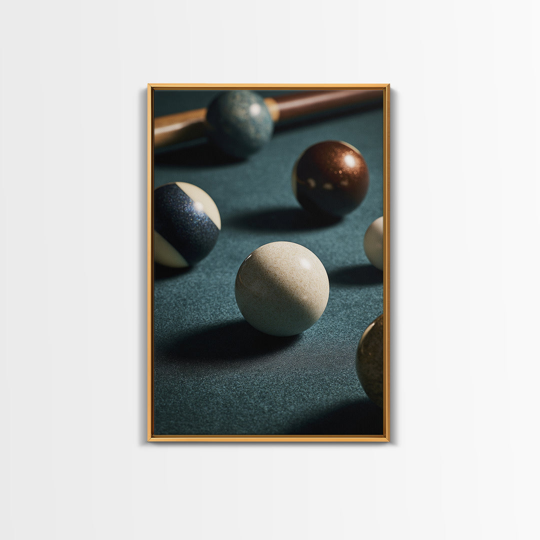 Pool Cue and Chalk on Green Felt Framed Canvas Print, Game Room Art, Canvas Art, Game Room Decor, Play, Living Room Art, GRA-2x3-90