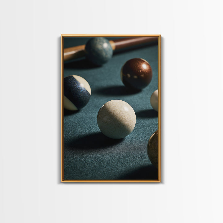 Pool Cue and Chalk on Green Felt Framed Canvas Print, Game Room Art, Canvas Art, Game Room Decor, Play, Living Room Art, GRA-2x3-90