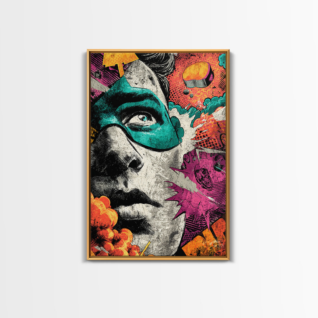 Comic Style Explosion with Game Icons Canvas Print, Game Room Art, Trendy Wall Art, Game Room Decor, Oil Painting, Play, GRA-2x3-95