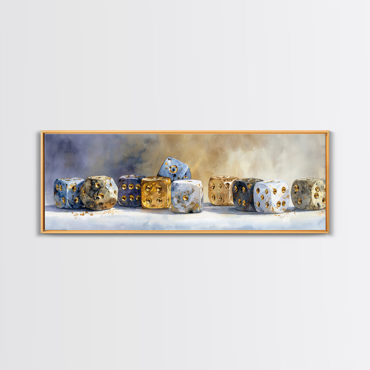 Tabletop Dice Rolling Through Dramatic Light Canvas Print, Game Room Art, African American Art, Game Room Decor, Fine Art, Play, GRA-3x1-33