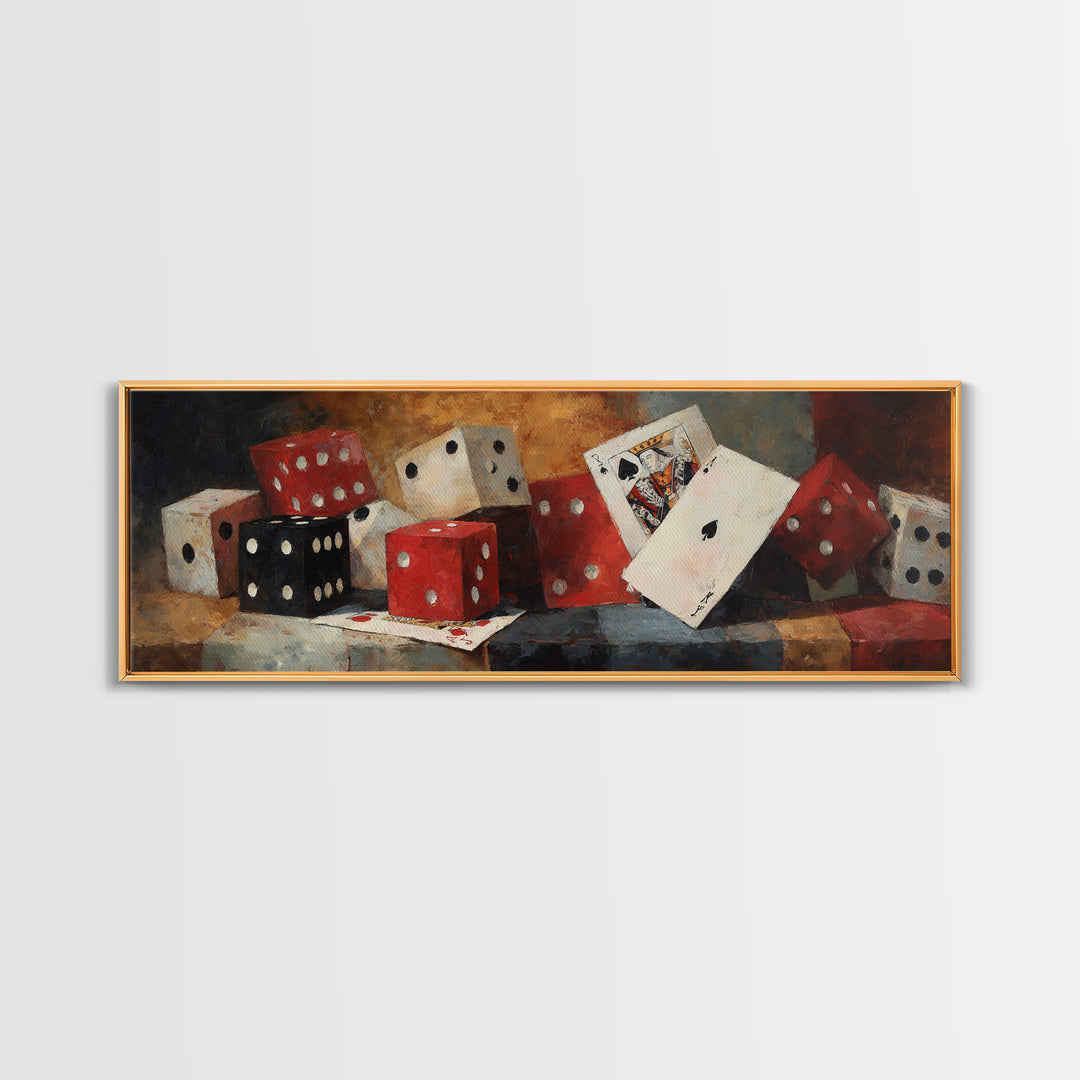 Playing Cards and Dice Framed Canvas Print, Game Room Art, Black Art, Game Room Decor, Abstract Art, Play, Playroom Art, GRA-3x1-67