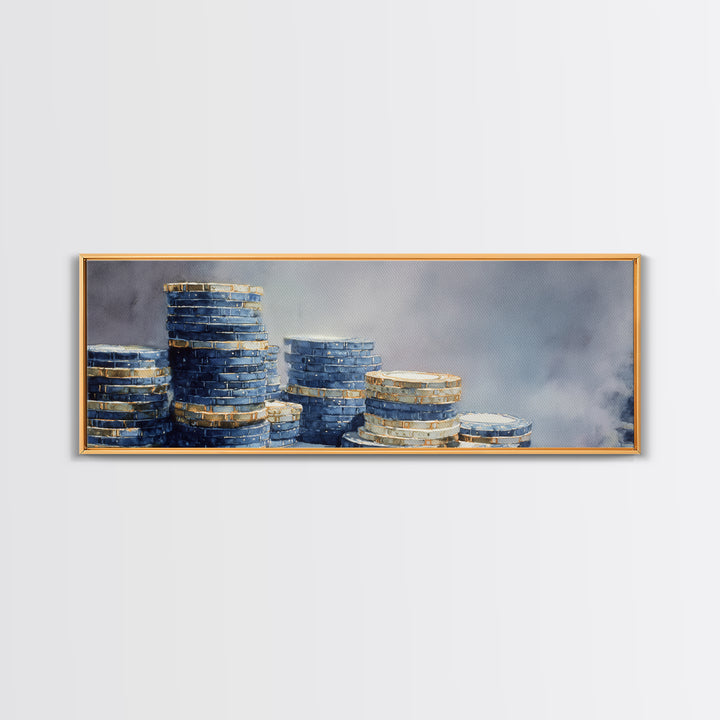 Poker Chips Stacked Like Casino Still Life Canvas Print, Game Room Art, New Home Gift, Game Room Decor, Fine Art, Play, GRA-3x1-71