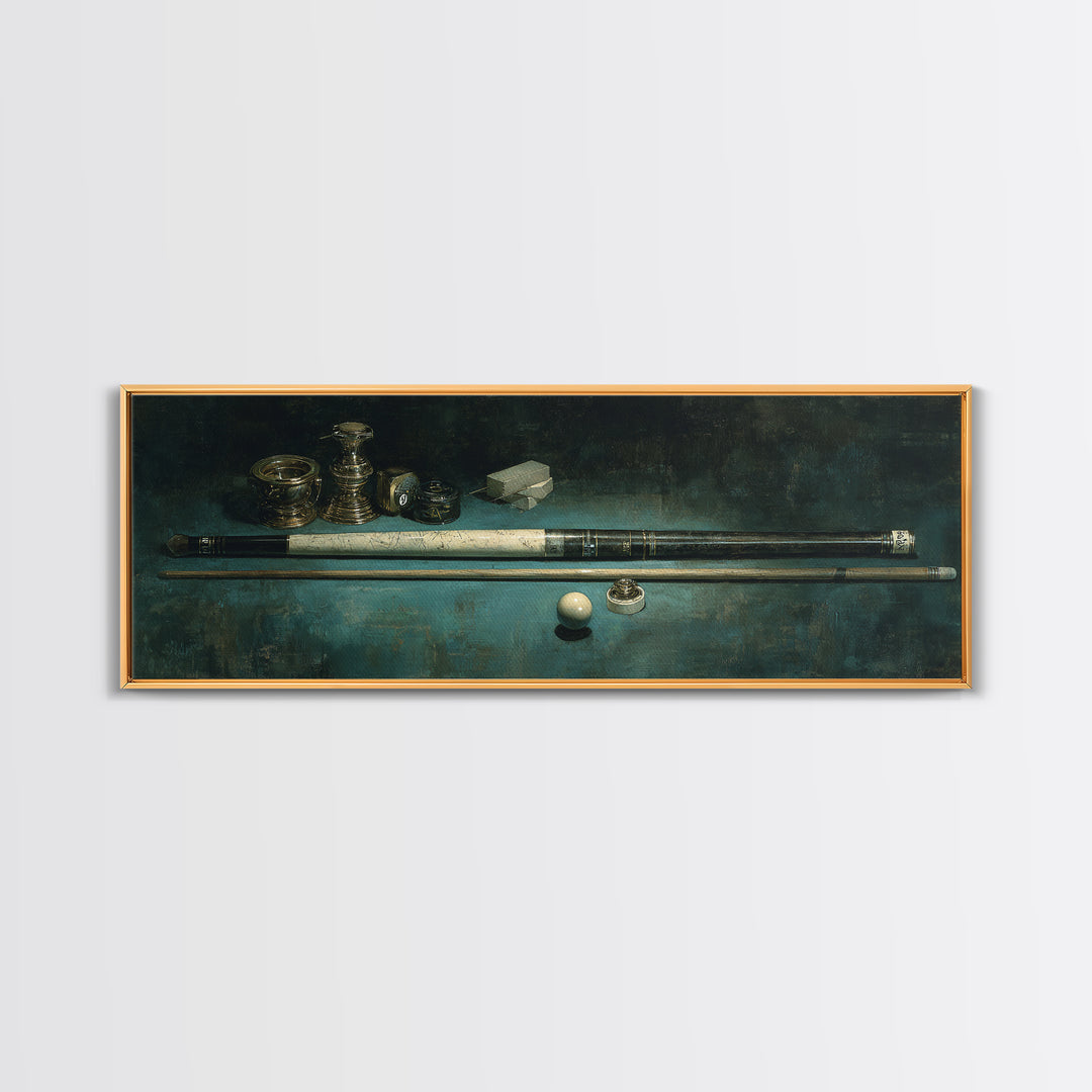 Pool Cue and Chalk on Green Felt Framed Canvas Print, Game Room Art, Black Woman Art, Game Room Decor, Oil Painting, Play, GRA-3x1-74