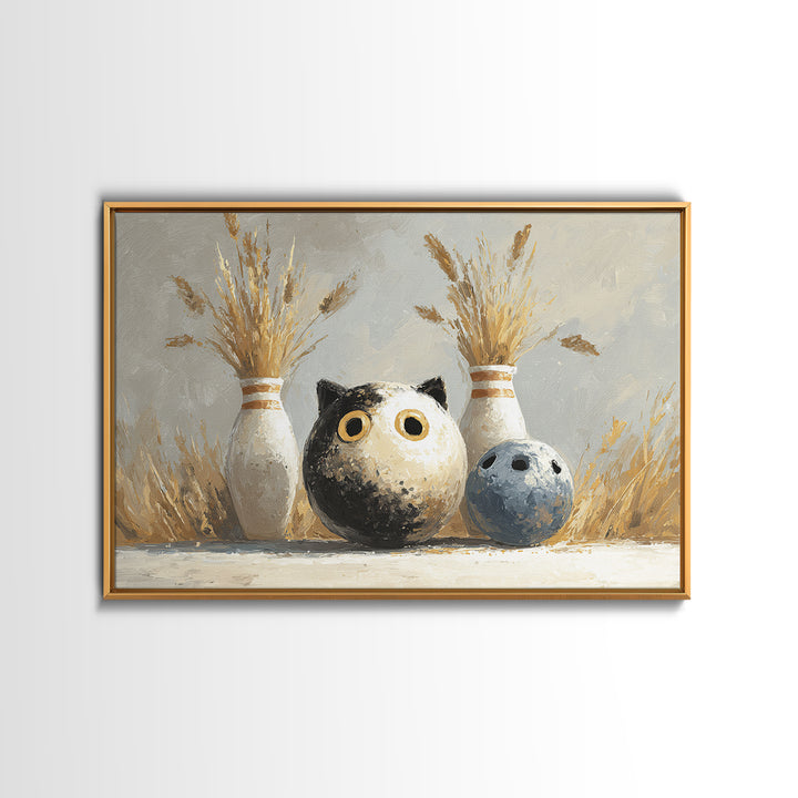 Bowling Ball and Pins Framed Canvas Print, Game Room Art, Black Art, Game Room Decor, Fine Art, Play, Playroom Art, Pop Art, GRA-3x2-18