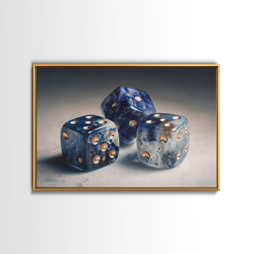 Tabletop Dice Rolling Through Dramatic Light Canvas Print, Game Room Art, Trendy Wall Art, Game Room Decor, Fine Art, Play, GRA-3x2-21