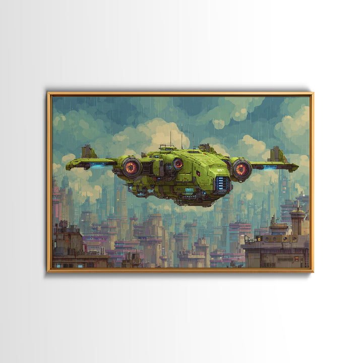 Arcade Spaceship Pixel Art Scene Framed Canvas Print, Game Room Art, Black Woman Art, Game Room Decor, Fine Art, Play, GRA-3x2-23