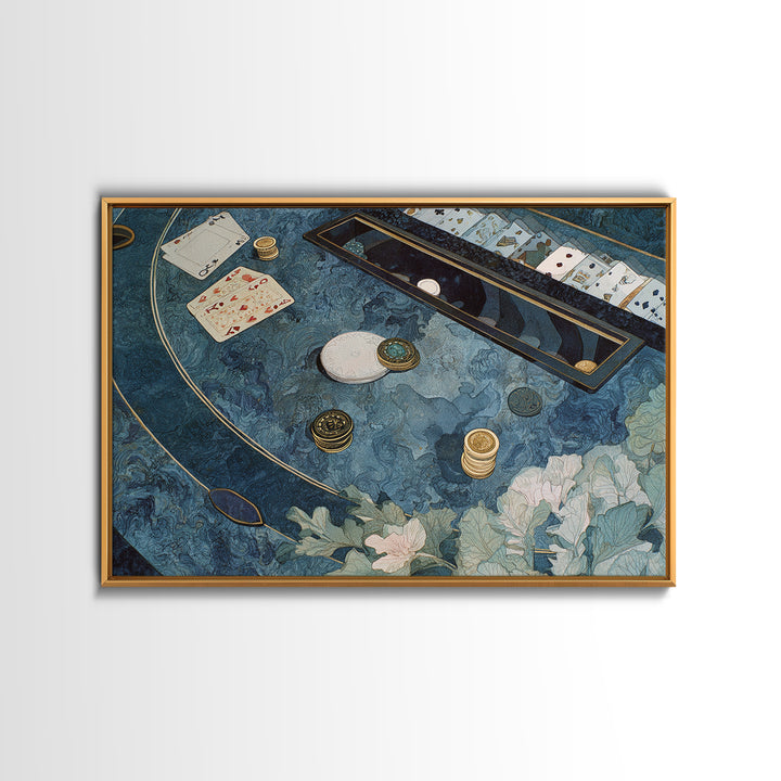 Blackjack Table Still Life Without Words Framed Canvas Print, Game Room Art, African American Art, Game Room Decor, Play, GRA-3x2-24