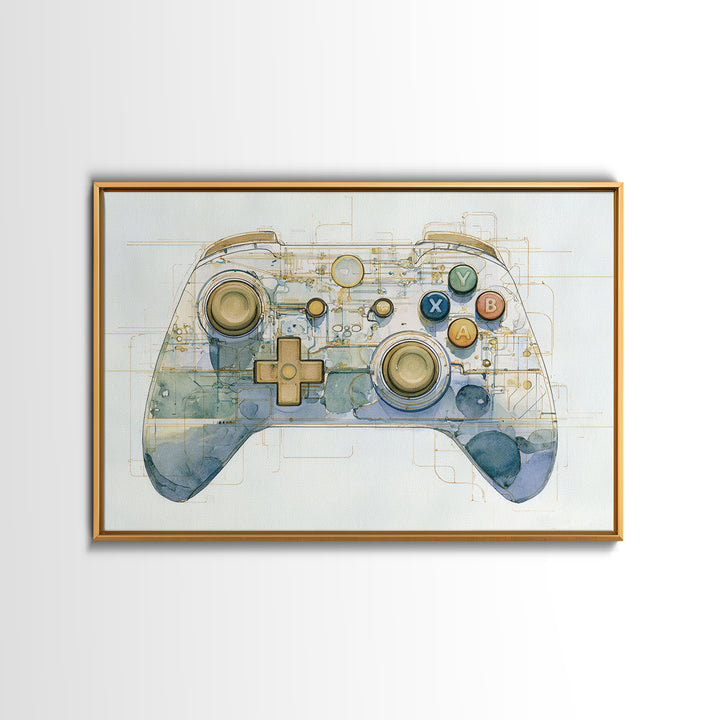 Old School Game Controller Canvas Print, Game Room Art, Trendy Wall Art, Game Room Decor, Watercolor Art, Play, GRA-3x2-34