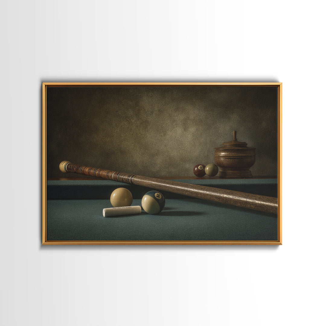 Pool Cue and Chalk on Green Felt Canvas Print, Game Room Art, Bedroom Wall Art, Game Room Decor, Fine Art, Play, Girly Wall Art, GRA-3x2-38