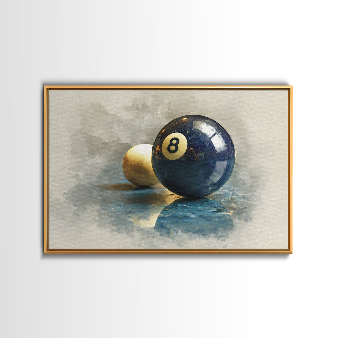 Billiards Eight Ball Framed Canvas Print, Game Room Art, Modern Wall Art, Game Room Decor, Fine Art, Play, Unique Home Decor, GRA-3x2-6