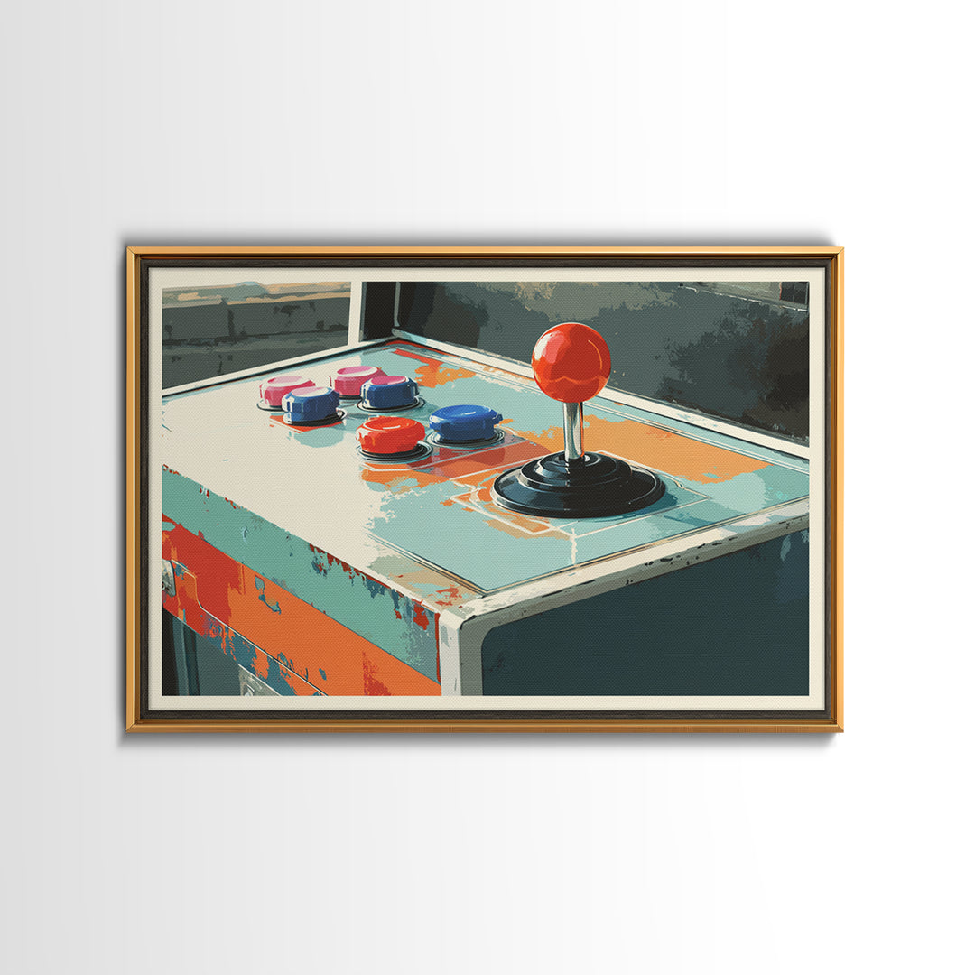 Retro Arcade Joystick Framed Canvas Print, Game Room Art, Gallery Decor, Game Room Decor, Fine Art, Play, Contemporary Art, GRA-3x2-77
