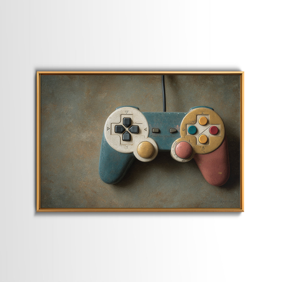 Old School Game Controller Framed Canvas Print, Game Room Art, Unique Home Decor, Game Room Decor, Oil Painting, Play, GRA-3x2-82