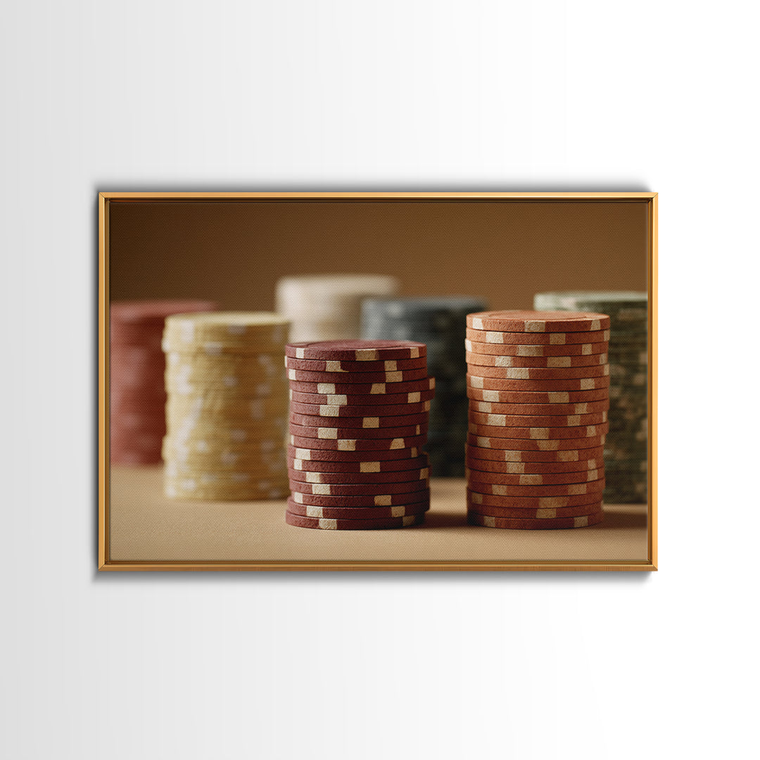 Poker Chips Stacked Like Casino Still Life Canvas Print, Game Room Art, Wall Art, Game Room Decor, Play, Bedroom Wall Art, GRA-3x2-83