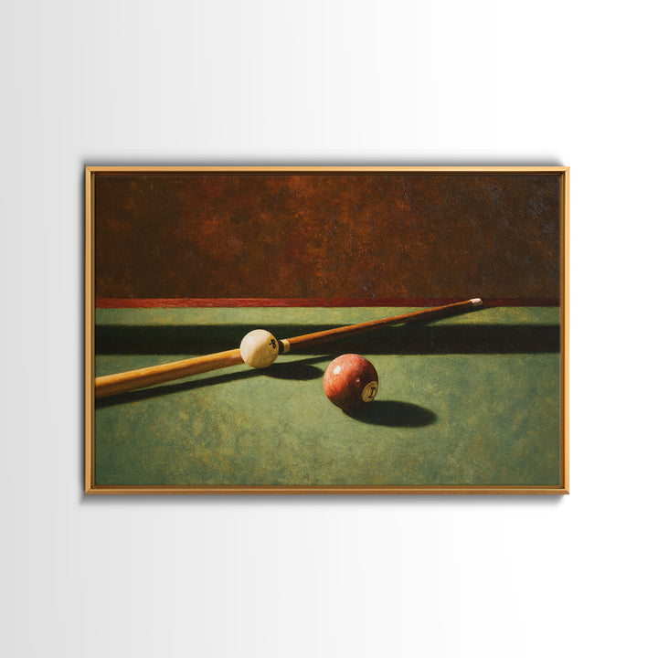 Pool Cue and Chalk on Green Felt Framed Canvas Print, Game Room Art, Masculine Wall Art, Game Room Decor, Fine Art, Play, GRA-3x2-86