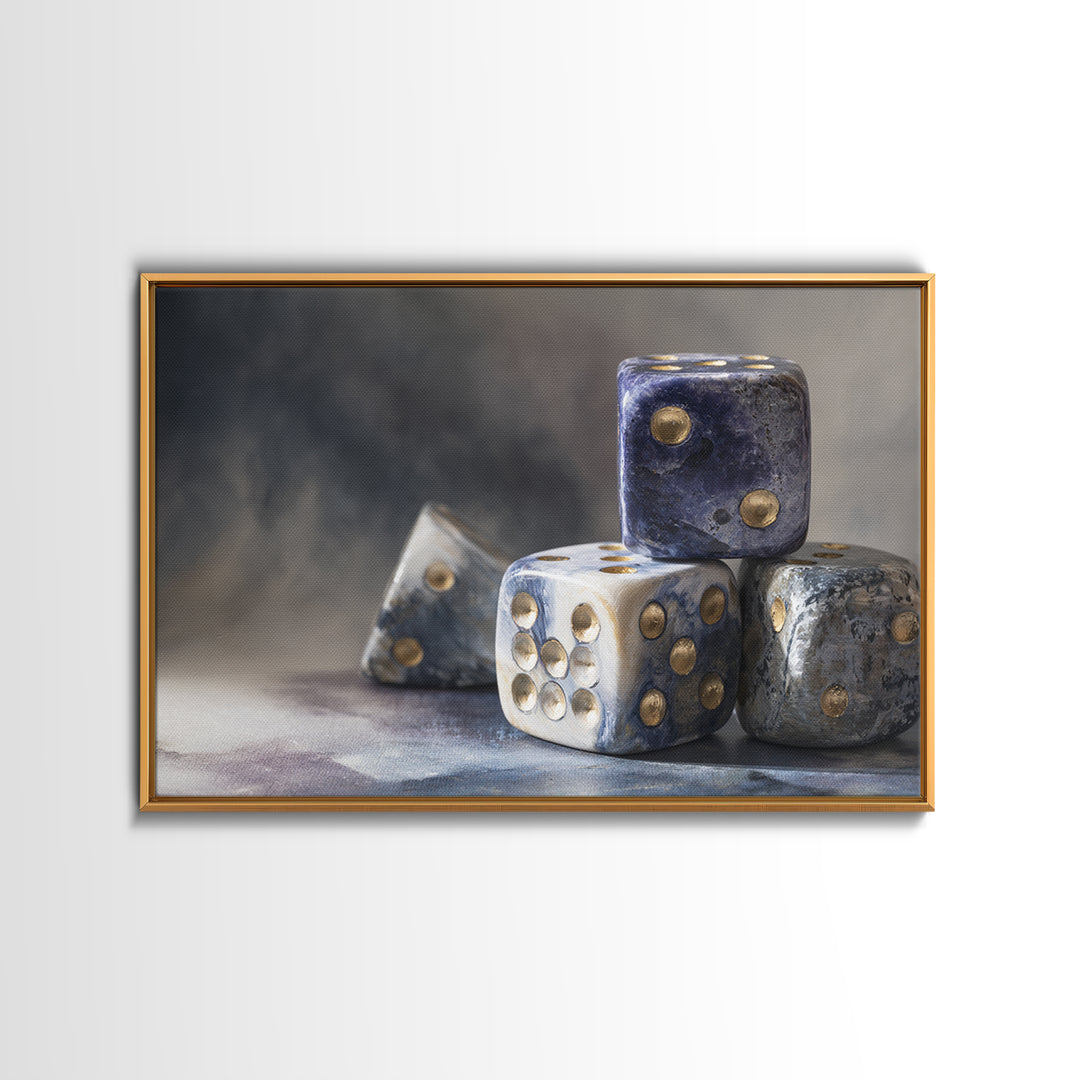 Tabletop Dice Rolling Through Dramatic Light Canvas Print, Game Room Art, Retro Art, Game Room Decor, Fine Art, Play, GRA-3x2-93