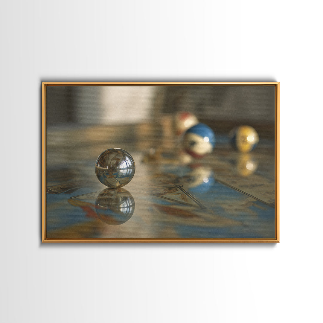Pinball Silver Ball Framed Canvas Print, Game Room Art, Whimsical Wall Art, Game Room Decor, Watercolor Art, Play, GRA-3x2-97
