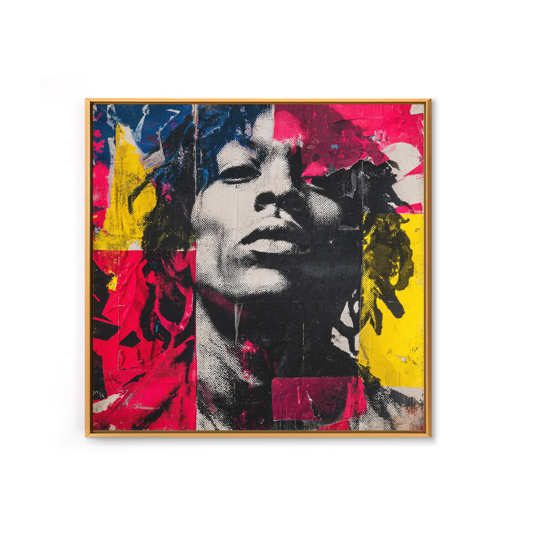 Stencil Portrait with Red and Black Contrast Framed Canvas Print, Graffiti Art, Art, Living Room Decor, Fine Art, Street, GRF-1x1-12