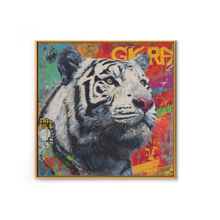 Urban Tiger Portrait Framed Canvas Print, Graffiti Art, Canvas Art, Living Room Decor, Fine Art, Street, Above Bed Decor, GRF-1x1-27