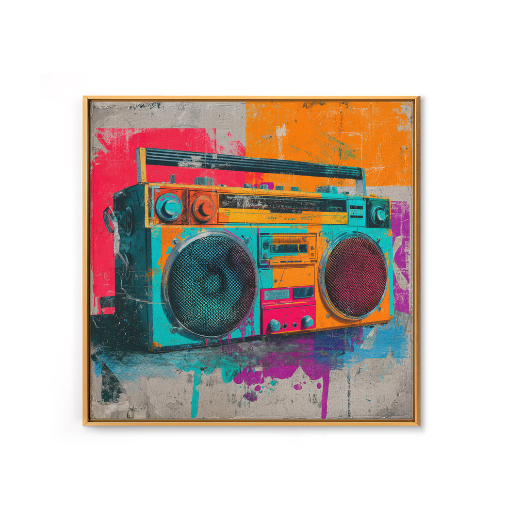 Boombox and Cassette Tape Framed Canvas Print, Graffiti Art, Gallery Decor, Living Room Decor, Fine Art, Street, Wall Art, GRF-1x1-38