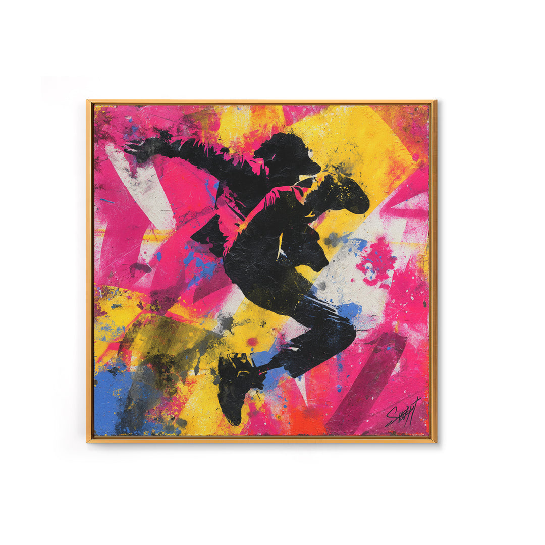 Breakdancer Silhouette over Bright Paint Splashes Canvas Print, Graffiti Art, Graffiti, Living Room Decor, Fine Art, Street, GRF-1x1-50