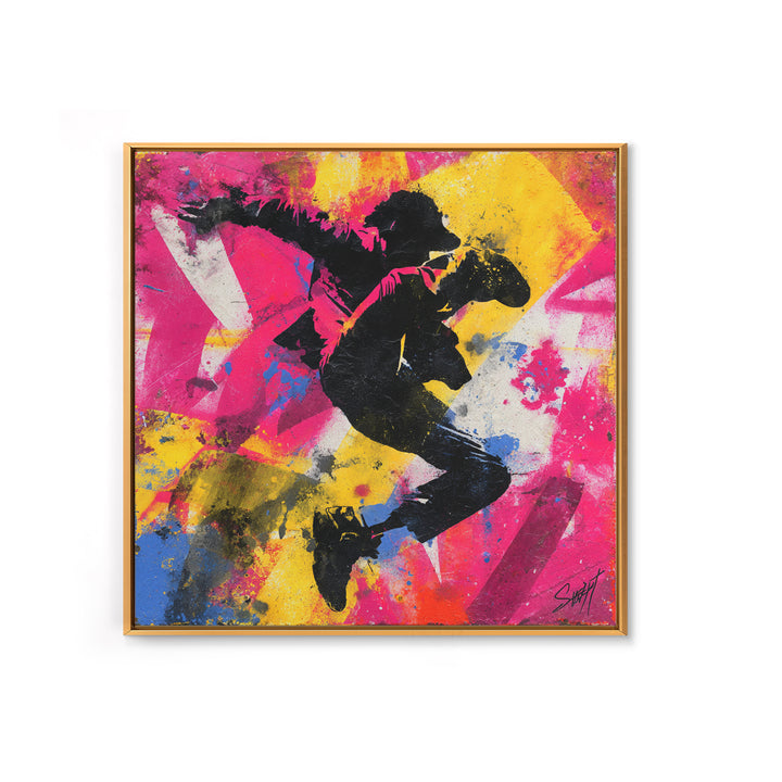 Breakdancer Silhouette over Bright Paint Splashes Canvas Print, Graffiti Art, Graffiti, Living Room Decor, Fine Art, Street, GRF-1x1-50
