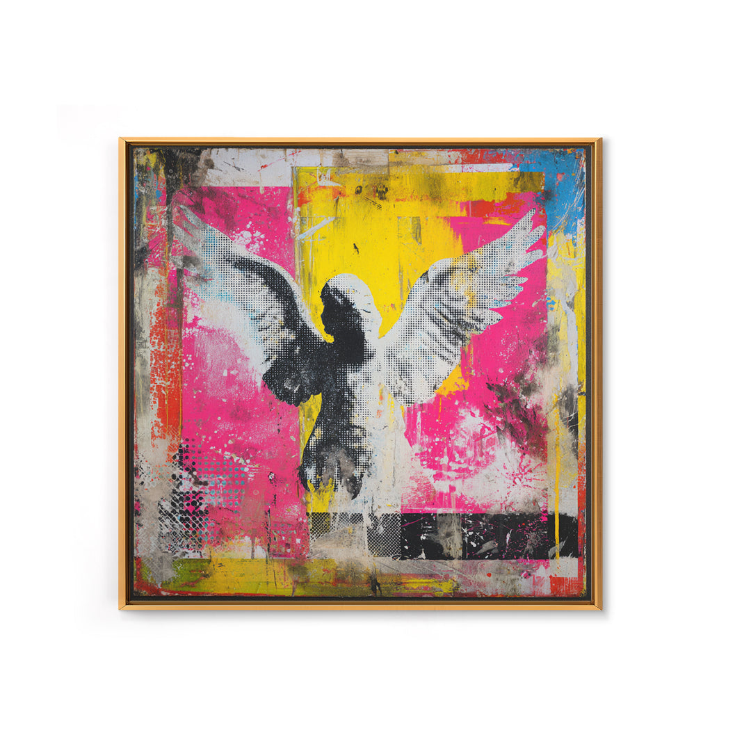 Spray Painted Angel Wings Framed Canvas Print, Graffiti Art, Mid Century Modern, Living Room Decor, Fine Art, Street, GRF-1x1-56
