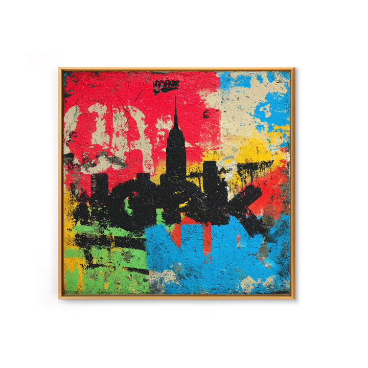 Paint Drips Forming a Skyline Silhouette Framed Canvas Print, Graffiti Art, Boho Decor, Living Room Decor, Fine Art, Street, GRF-1x1-61