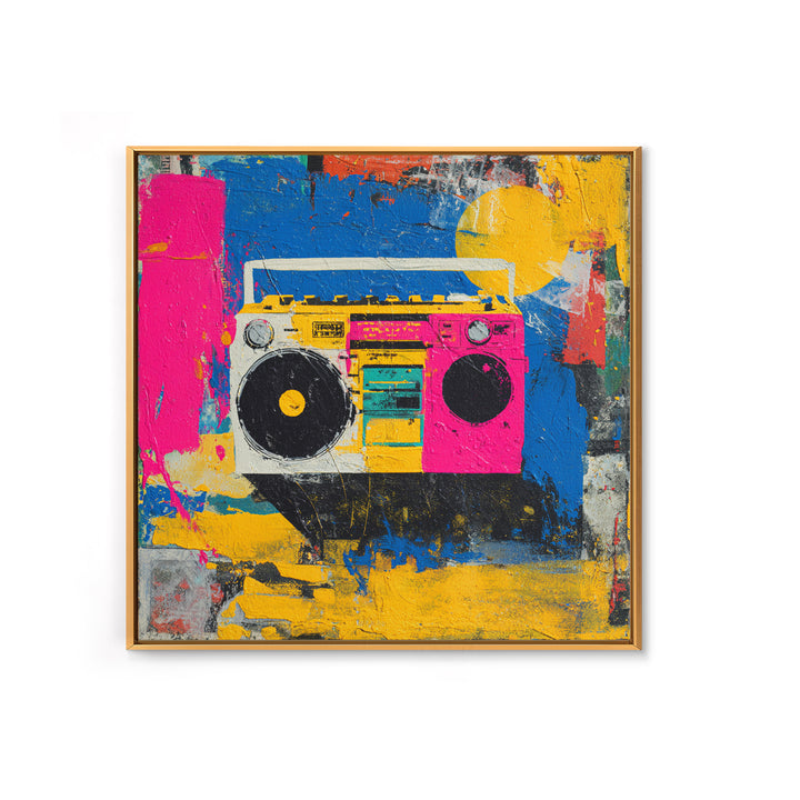 Boombox and Cassette Tape Framed Canvas Print, Graffiti Art, Gallery Decor, Living Room Decor, Fine Art, Street, Wall Art, GRF-1x1-62