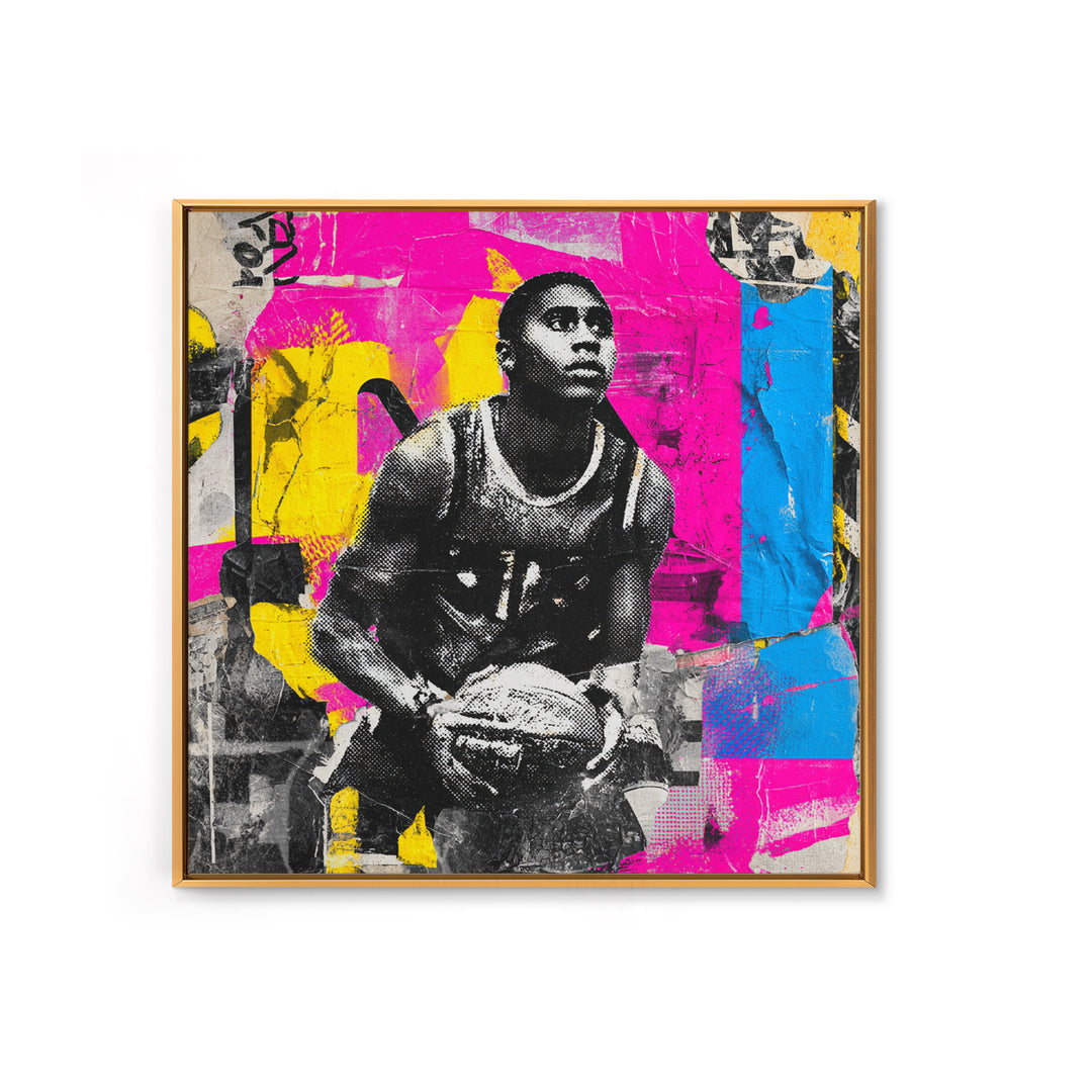 Basketball Player in Street Mural Energy Framed Canvas Print, Graffiti Art, 3d Wall Art, Living Room Decor, Fine Art, Street, GRF-1x1-68