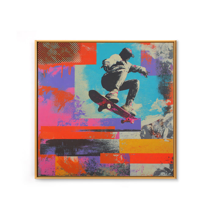Bright Skateboard Ramp Color Fields Framed Canvas Print, Graffiti Art, Wall Sculpture, Living Room Decor, Fine Art, Street, GRF-1x1-72