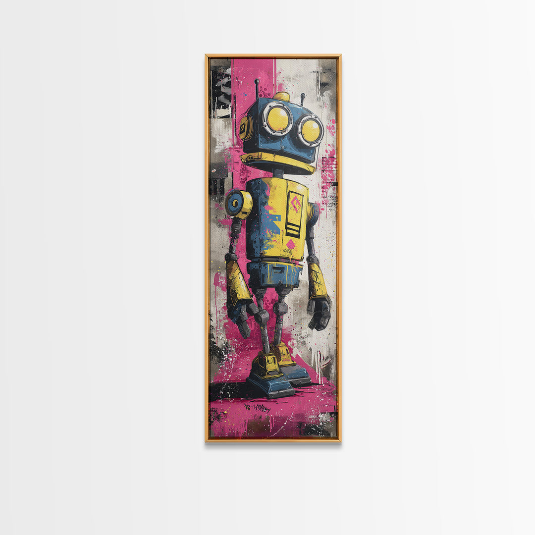 Cartoon Robot Character Canvas Print, Graffiti Art, Boho Wall Decor, Living Room Decor, Fine Art, Street, Textured Painting, GRF-1x3-22