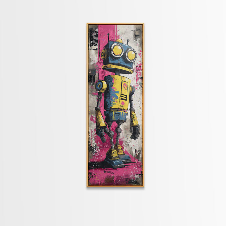 Cartoon Robot Character Canvas Print, Graffiti Art, Boho Wall Decor, Living Room Decor, Fine Art, Street, Textured Painting, GRF-1x3-22