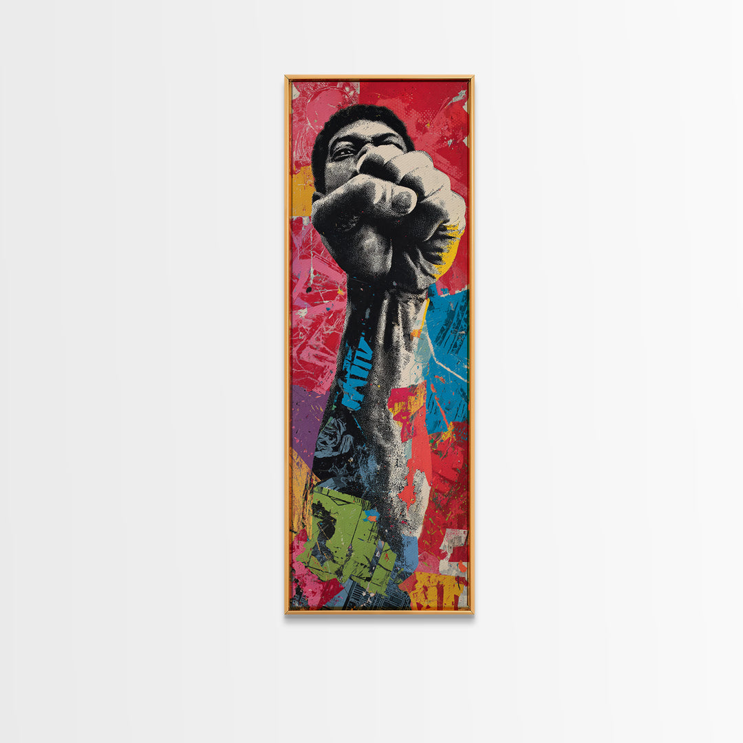 Comic Style Fist with Paint Burst Framed Canvas Print, Graffiti Art, Canvas Print, Living Room Decor, Oil Painting, Street, GRF-1x3-30