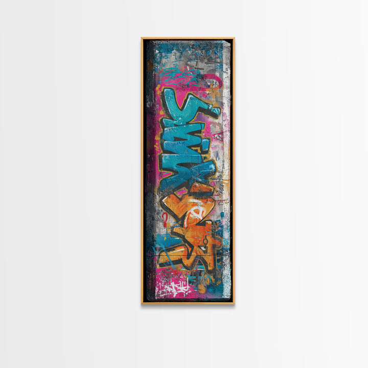 Graffiti Lettering Forms Without Readable Words Framed Canvas Print, Graffiti Art, Wall Art, Living Room Decor, Street, GRF-1x3-45
