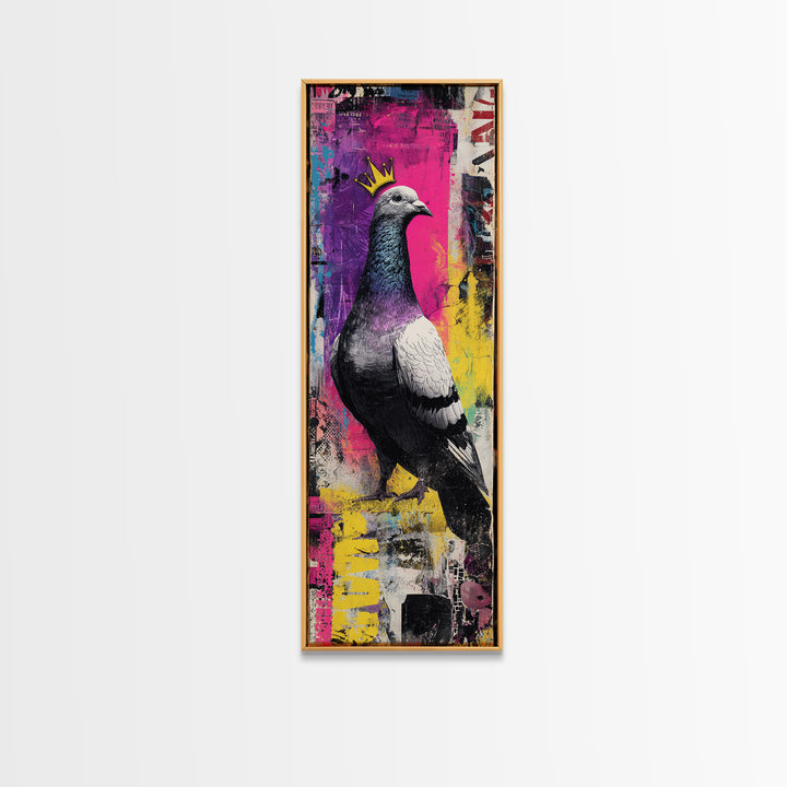 City Pigeon with Crown in Street Art Framed Canvas Print, Graffiti Art, Framed Art, Living Room Decor, Fine Art, Street, GRF-1x3-47