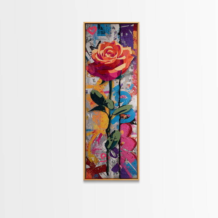 Graffiti Rose Blooming from Concrete Crack Canvas Print, Graffiti Art, Living Room Decor, Abstract Art, Street, GRF-1x3-57