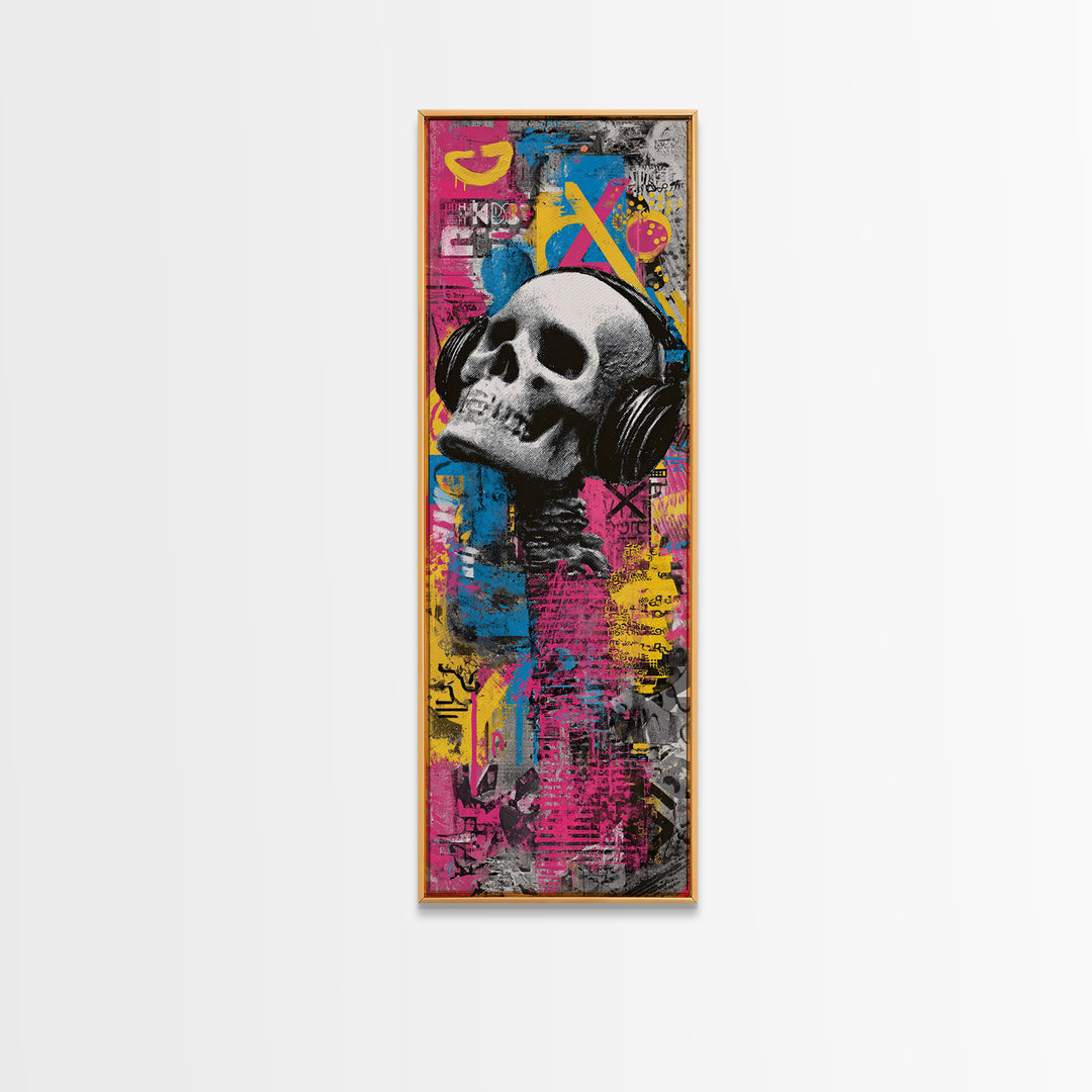 Skull and Headphones Mural Composition Canvas Print, Graffiti Art, 3d Wall Art, Living Room Decor, Street, Statement Artwork, GRF-1x3-59