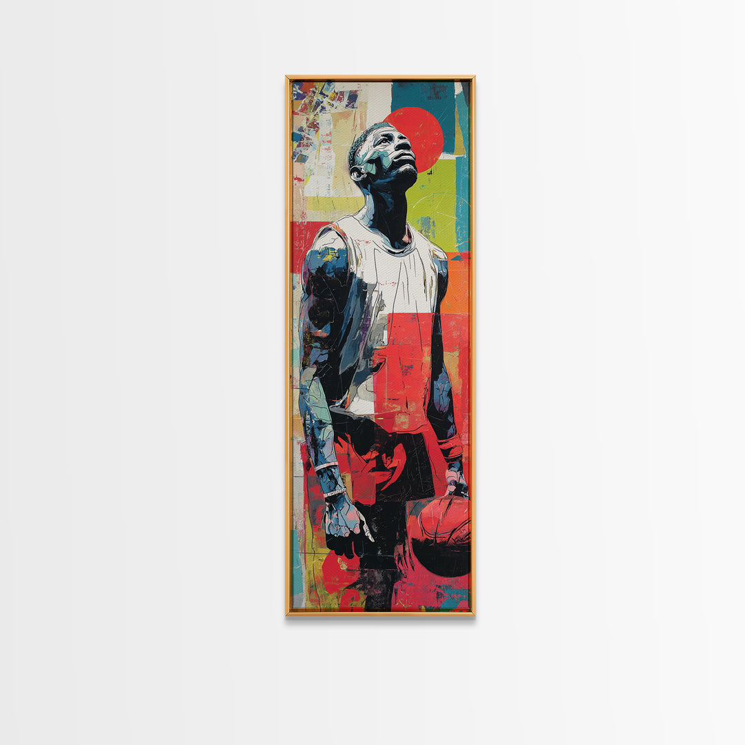 Basketball Player in Street Mural Energy Framed Canvas Print, Graffiti Art, 3d Wall Art, Living Room Decor, Fine Art, Street, GRF-1x3-80