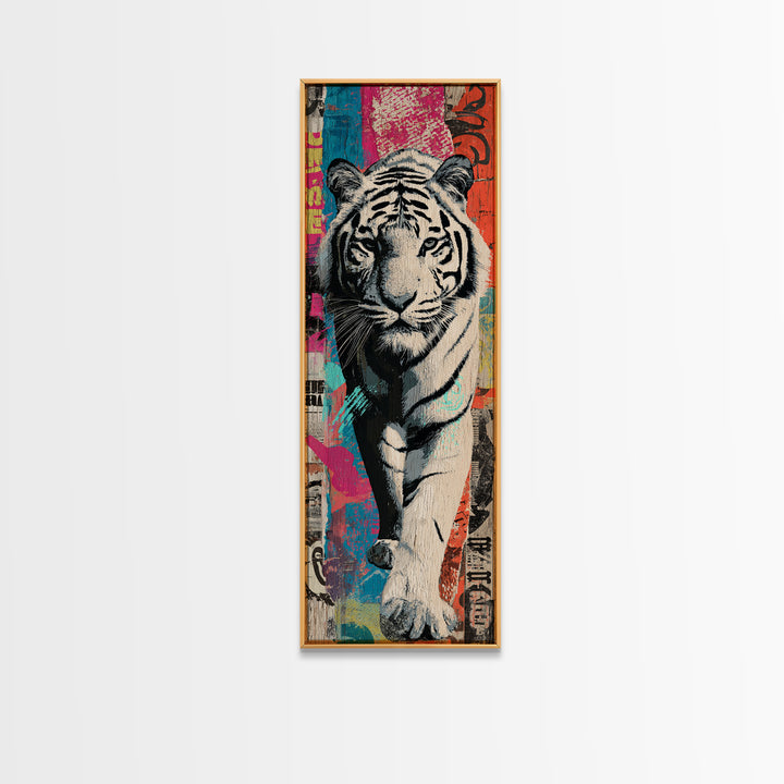 Urban Tiger Portrait Framed Canvas Print, Graffiti Art, Statement Artwork, Living Room Decor, Fine Art, Street, Wall Decor, GRF-1x3-87