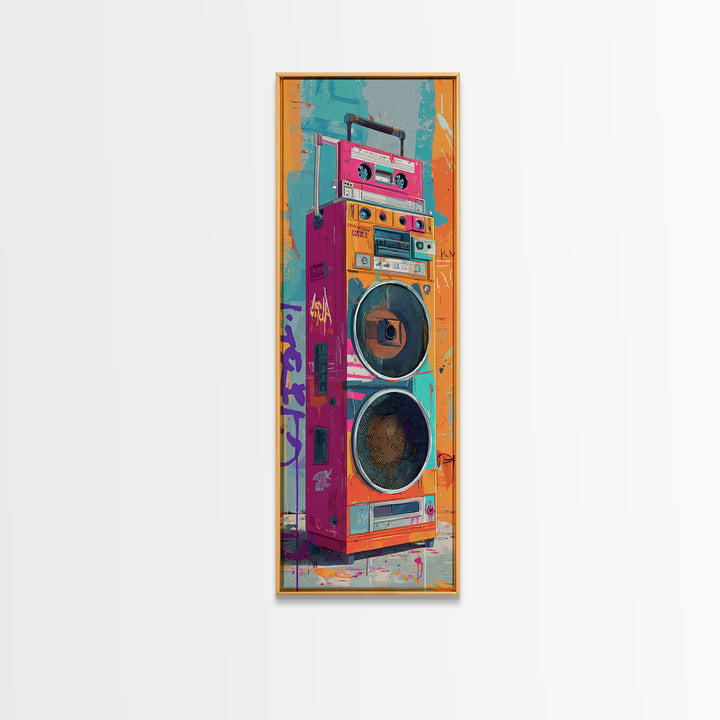 Boombox and Cassette Tape Canvas Print, Graffiti Art, Textured Painting, Living Room Decor, Fine Art, Street, Outdoor Decor, GRF-1x3-98