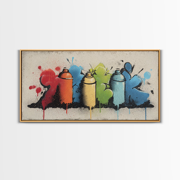 Spray Can Still Life Framed Canvas Print, Graffiti Art, Minimalist Decor, Living Room Decor, Street, Mid Century Modern, GRF-2x1-24
