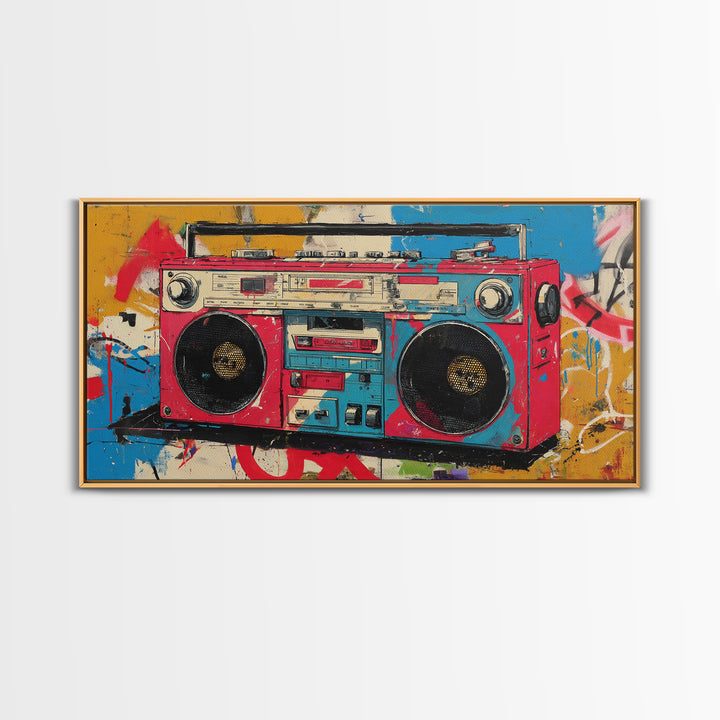 Boombox and Cassette Tape Canvas Print, Graffiti Art, Painting, Living Room Decor, Fine Art, Street, Canvas Art, Bedroom Decor, GRF-2x1-58