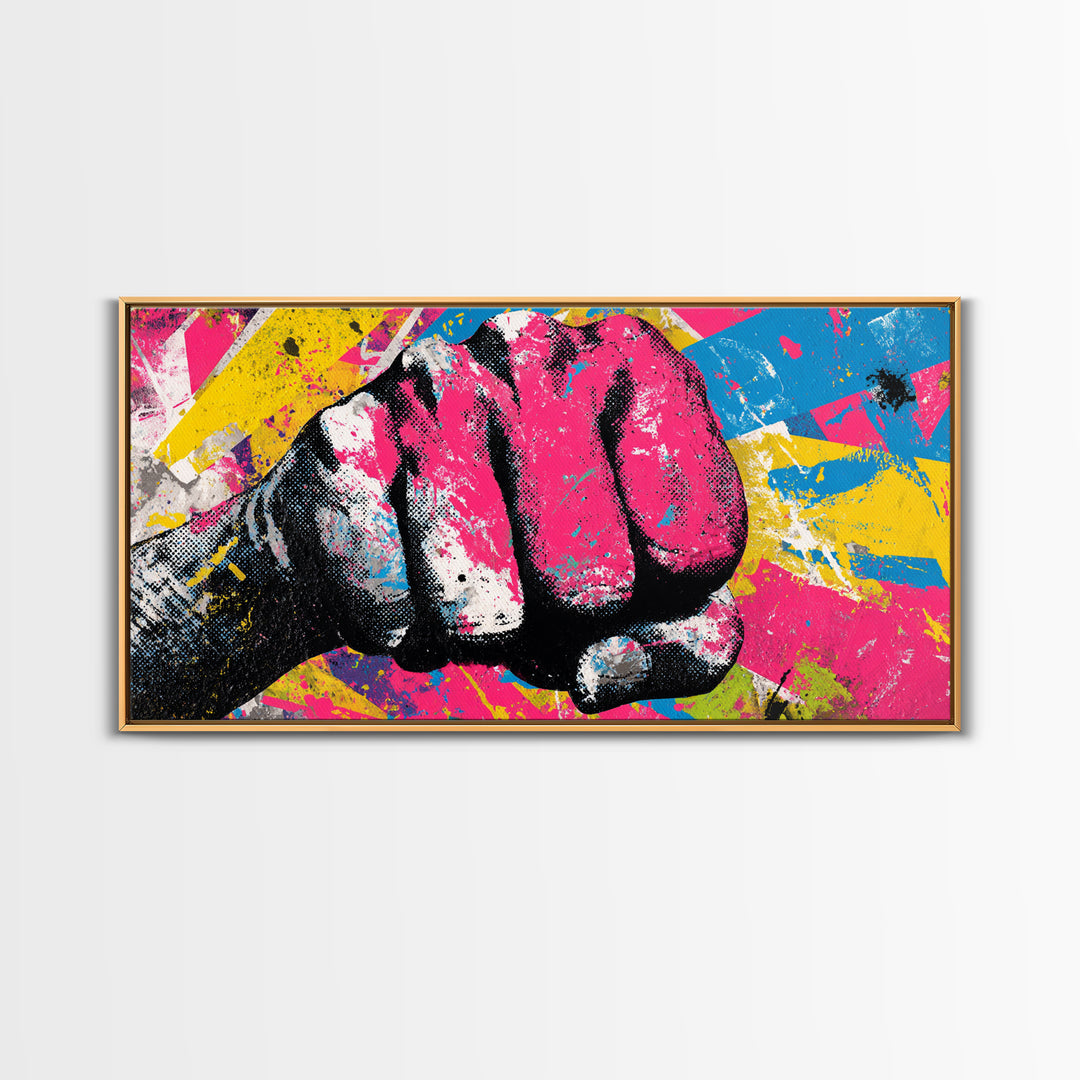 Comic Style Fist with Paint Burst Canvas Print, Graffiti Art, Wall Art, Living Room Decor, Oil Painting, Street, Large Wall Art, GRF-2x1-62