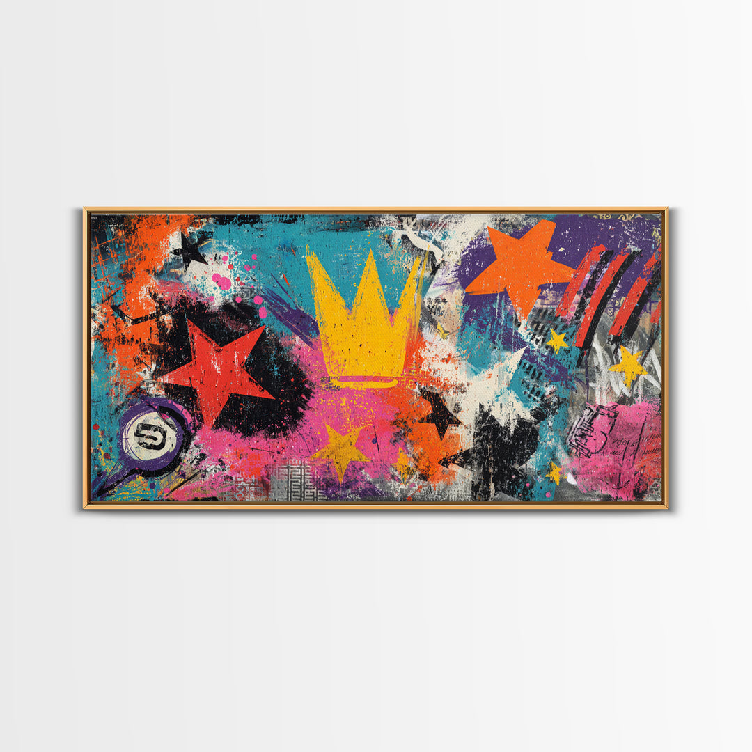 Abstract Crown and Stars Canvas Print, Graffiti Art, Bedroom Decor, Living Room Decor, Abstract Art, Street, Gallery Decor, GRF-2x1-63