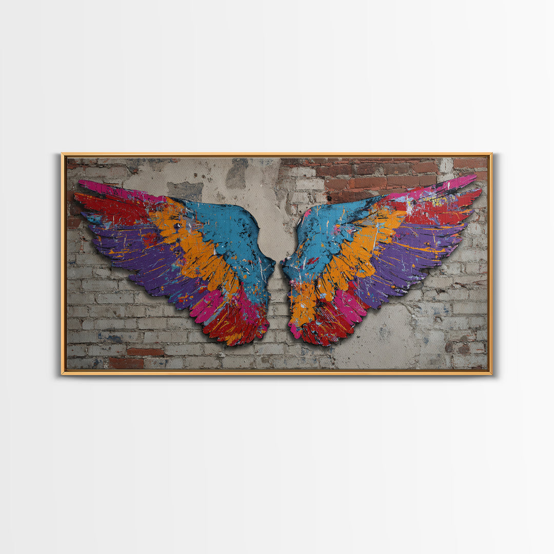 Spray Painted Angel Wings Canvas Print, Graffiti Art, Abstract Art, Living Room Decor, Fine Art, Street, Above Bed Decor, GRF-2x1-76