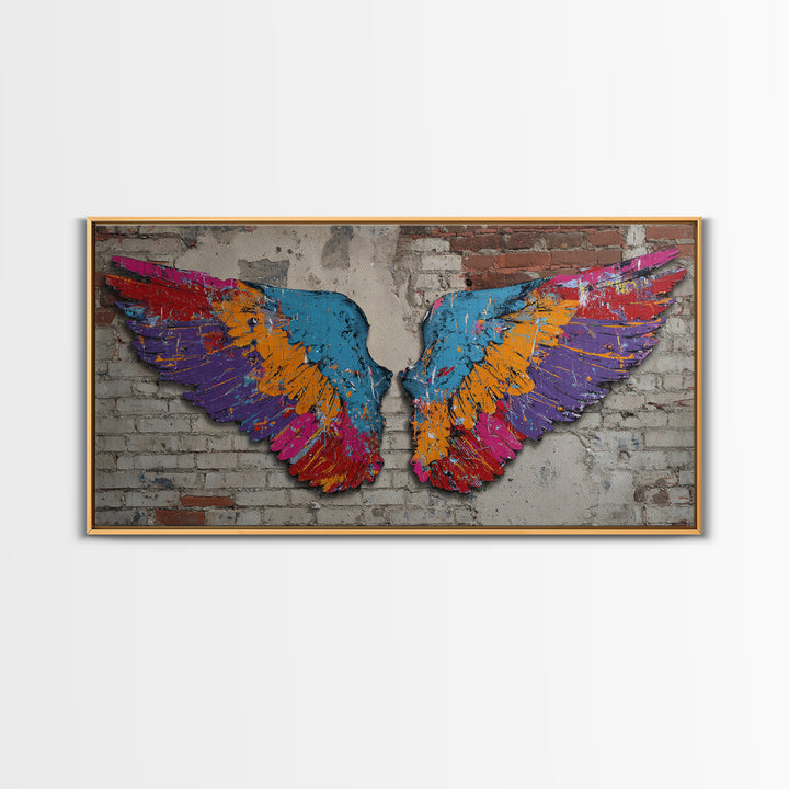 Spray Painted Angel Wings Canvas Print, Graffiti Art, Abstract Art, Living Room Decor, Fine Art, Street, Above Bed Decor, GRF-2x1-76