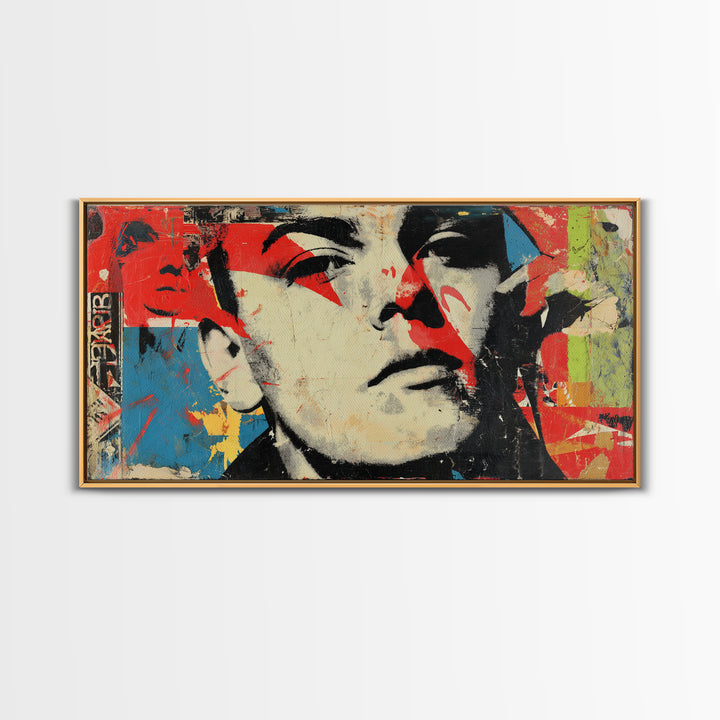 Stencil Portrait with Red and Black Contrast Framed Canvas Print, Graffiti Art, Canvas Art, Living Room Decor, Fine Art, Street, GRF-2x1-80